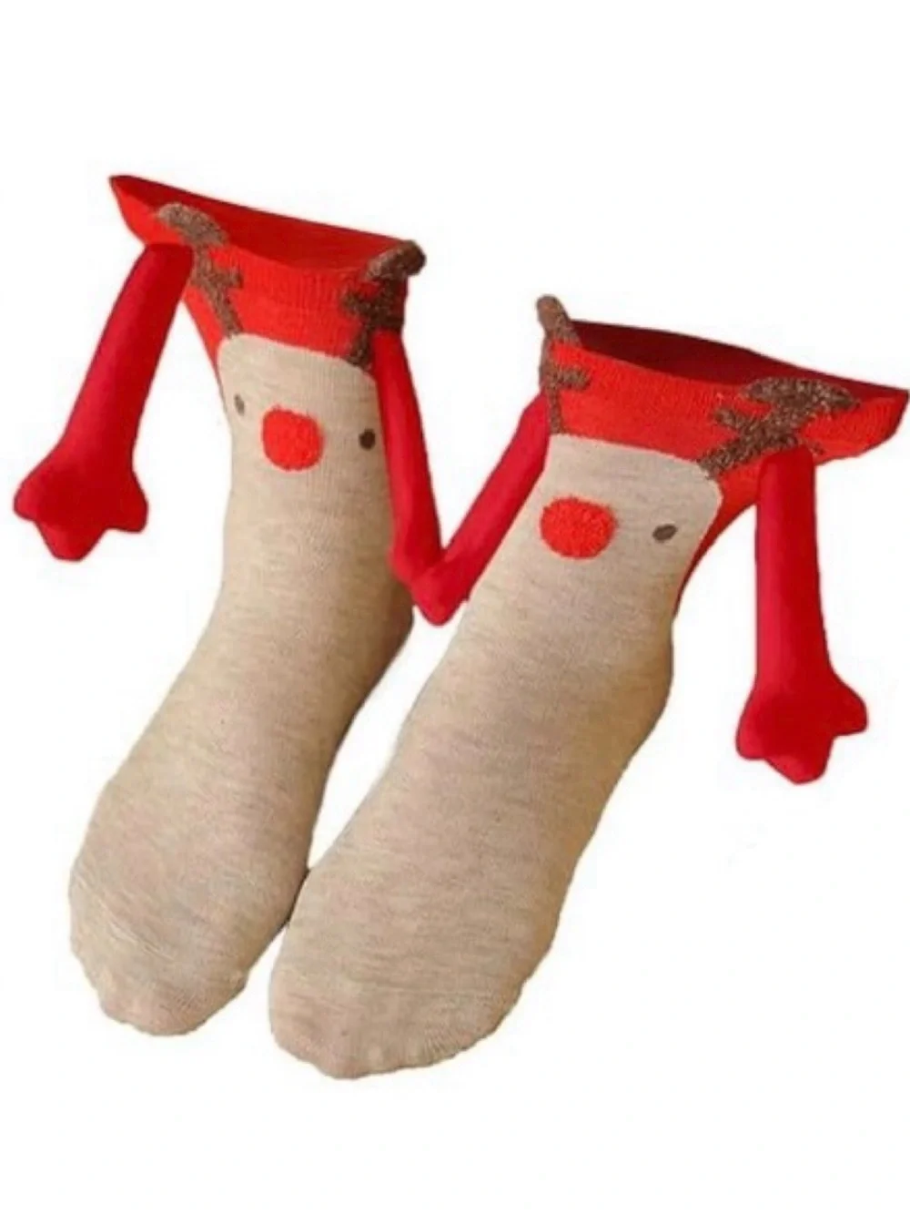 💞 New Cute Adult Reindeer Christmas Holiday Novelty Socks with Hands